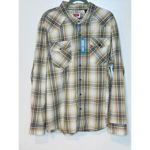 WRANGLER men's plaid slim fit shirt cowboy wash western 2X tan 112330928 NEW nwt